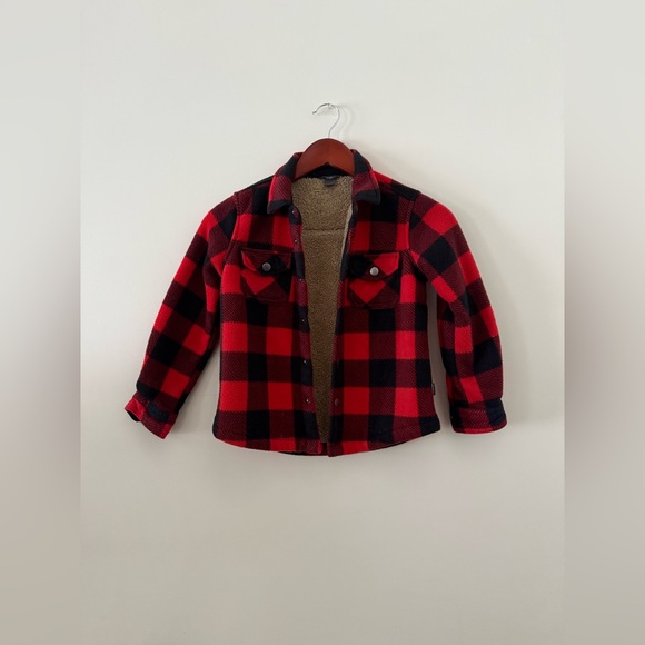 Eddie Bauer Kids Sherpa Lined Buffalo Plaid Fleece - Size 6/7 - Picture 1 of 6